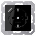 Розетка с USB Jung A 500, скрытый монтаж, с заземлением, черный, A1520-18CSW