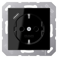 Розетка с USB Jung A 500, скрытый монтаж, с заземлением, черный, A1520-18CSW