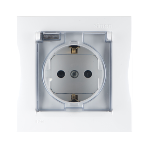 Розетка 1-м СП Simon15 16А IP44 250В с заземл. Schuko защ. шторки с крышкой винт. клеммы бел. Simon 1590450-030