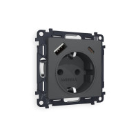 MA910010 Комплект механизма электрической розетки ALFA Графит мягкое касание 2USB AC 20W быстрая зарядка сз QUANT AP9100, VM160 AMBRELLA VOLT