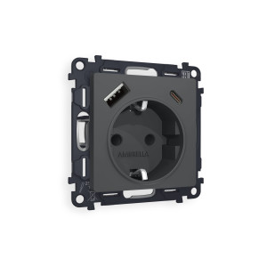 MA910010 Комплект механизма электрической розетки ALFA Графит мягкое касание 2USB AC 20W быстрая зарядка сз QUANT AP9100, VM160 AMBRELLA VOLT