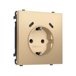 MS890510 Комплект механизма электрической розетки SIGMA Золото Мягкое касание 2USB СC 20W быст. зар. сз сш 16A-250V QUANT PRO SP8905, PR165