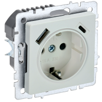 BRITE Розетка 1-местная с заземлением с защитными шторками 16А с USB AC 18Вт РЮш11-1-БрЖ жемчуг IEK