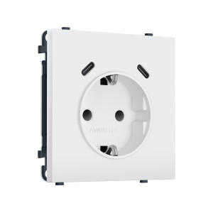MS130510 Комплект механизма электрической розетки SIGMA Белый матовый 2USB СC 20W быст. зар. сз сш 16A-250V QUANT PRO SP1305, PR165