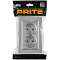 BRITE Розетка 2-местная с заземлением без защитных шторок плоская 16А в сборе РСПл12-3-БрА алюминий IEK