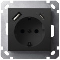 Jasmart G Черный матовый Розетка с/з со шторками 16A c USB A+C 25W G5501USB-25PB