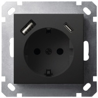 Jasmart G Черный матовый Розетка с/з со шторками 16A c USB A+C 25W G5501USB-25PB
