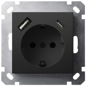 Jasmart G Черный матовый Розетка с/з со шторками 16A c USB A+C 25W G5501USB-25PB