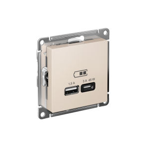 ATLASDESIGN USB РОЗЕТКА A + тип-C 45Вт высокоскор.заряд. QC, PD, механизм, БЕЖЕВЫЙ ATN000229