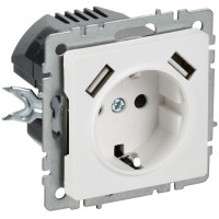 Розетка BRITE РЮш10-1-БрАБ 16А с USB AA 2.1А с заземл. защ. шторки механизм арктич. бел. IEK BR-R14-16-U21-D21-K91