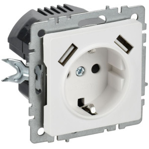 Розетка BRITE РЮш10-1-БрАБ 16А с USB AA 2.1А с заземл. защ. шторки механизм арктич. бел. IEK BR-R14-16-U21-D21-K91
