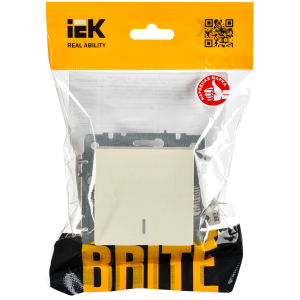 BRITE Выключатель 1-клавишный проходной с индикацией 10А ВС10-1-7-БрКр бежевый IEK