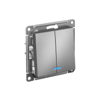 ATLASDESIGN 2-клавишный ВЫКЛЮЧАТЕЛЬ с подсветкой, сх.5а, 10АХ, мех., быстрозажим. клем., СТАЛЬ ATN000953S