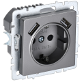 BRITE Розетка 1-местная с заземлением с защитными шторками 16А с USB AA 5В 3,1А РЮш10-2-БрС сталь IEK