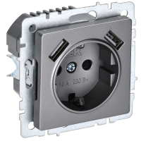 BRITE Розетка 1-местная с заземлением с защитными шторками 16А с USB AA 5В 3,1А РЮш10-2-БрС сталь IEK