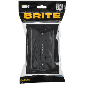 BRITE Розетка 2-местная с заземлением с защитными шторками плоская 16А в сборе РСшПл12-3-БрЧ черный IEK