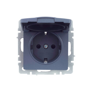 BRITE Розетка 1-местная с заземлением с защитными шторками и крышкой 16А IP20 РСбш10-3-БрМ маренго IEK