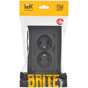 BRITE Розетка 2-местная без заземления с защитными шторками 10А в сборе РСш12-2-БрГ графит IEK