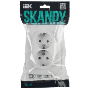 SKANDY Розетка 2-местная с заземлением без защитных шторок 16А в сборе SK-R08W арктический белый IEK