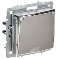 BRITE Розетка 1-местная с заземлением с защитными шторками и крышкой 16А IP44 РСбш10-3-44-БрГН металл хромникель IEK