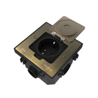 MultiDesk Лючок с розеткой 2К+З, 16А/250В, IP44 с коробкой для бетон.полов Античная ЛАТУНЬ тип MDK21 MDK21202BC