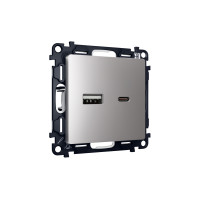 MA511010 Комплект механизма розетки ALFA Сталь матовый 2USB A+C 20W (быстрая зарядка) QUANT (AP5110, VM177) AMBRELLA VOLT