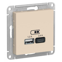 ATLASDESIGN USB РОЗЕТКА А+С, 5В/2,4А, 2х5В/1,2А, механизм, БЕЖЕВЫЙ ATN000239