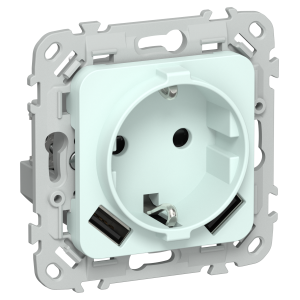 FLITE Розетка 1-местная с заземлением с защитными шторками 16А с USB A+A 3,1А РСЮша11-0-ФлХЛ холодный лед IEK