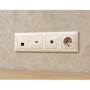 MA312010 Комплект механизма компьютерной розетки ALFA Бежевый глянец RJ-458P8C CAT6 с шторкой QUANT AP3120, VM188 AMBRELLA VOLT