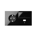 Simon 100 Черный глянец Кит 2 поста, фронт. Накладка на 1 розетку Schuko (слева) + 1 з/у USB SC + 1 клавиша светорегулятора