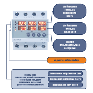 Реле контроля напряжения VOLTHAUS VPS8 03 U 63A