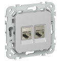 FLITE Розетка 2-местная RJ45/RJ11 категория 5Е/3 STP РКТ5е/3-2-1-ФлА алюминий IEK