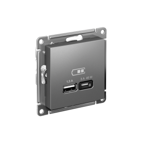 ATLASDESIGN USB РОЗЕТКА A + тип-C 45Вт высокоскор.заряд. QC, PD, механизм, СТАЛЬ ATN000929