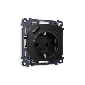 MO810010 Комплект механизма электрической розетки OMEGA Черный матовый 2USB AC 20W быстрая зарядка сз QUANT OP8100, VM160 AMBRELLA VOLT