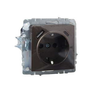 BRITE Розетка 1-местная с заземлением с защитными шторками 16А с USB AC 18Вт РЮш11-1-БрТБ темная бронза IEK