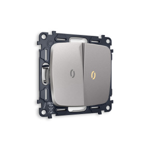 MO504010 Комплект механизма 2-кл выключателя с подсветкой 3200K OMEGA Сталь матовый QUANT OP5040, VM115, G11Y AMBRELLA VOLT