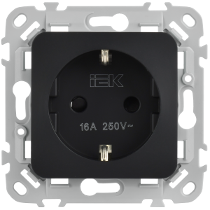 FLITE Розетка с заземлением с защитными шторками 16А РСш11-0-ФлЧ черный IEK