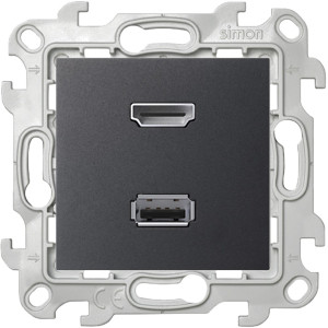Розетка HDMI+USB Simon 24 HARMONIE, скрытый монтаж, графит, 2411095-038