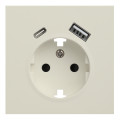 Лицевая панель для розетки 2к+з с USB A+C, RIKETT кремовый сатин (35637 MC)