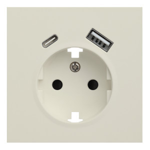 Лицевая панель для розетки 2к+з с USB A+C, RIKETT кремовый сатин (35637 MC)