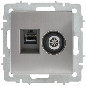 BRITE Розетка двойная TV+RJ45 кат.5E РТВ/РК12-БрГН металл хром/никель IEK