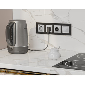 MA410510 Комплект механизма электрической розетки 2USB СC 20W сз на винтовых зажимах 16A-250V ALFA Серебро глянец QUANT AP4105, VM165 AMBRELLA VOLT