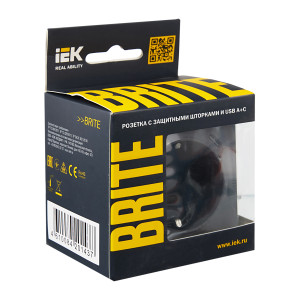 BRITE Розетка 1-местная с заземлением с защитными шторками 16А с USB AC 18Вт РЮш11-1-БрГ графит IEK