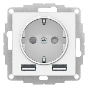 ATLASDESIGN РОЗЕТКА 16А c 2 USB A+A, 5В/2,4А, 2х5В/1,2А, механизм, БЕЛЫЙ ATN000130