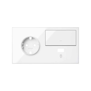Simon 100 Белый глянец Кит 2 поста, фронт. Накладка на 1 розетку Schuko (слева) + 1 з/у USB SC + 1 клавиша выключателя