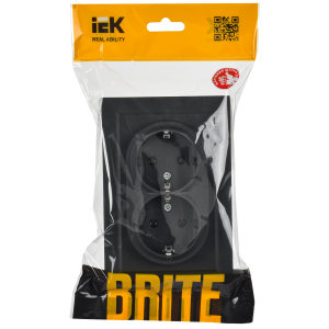 BRITE Розетка 2-местная с заземлением без защитных шторок 16А в сборе РС12-3-БрГ графит IEK