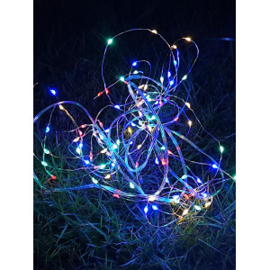 Гирлянда светодиодная Разноцветные нити 100LED 7м (4м+3м) мультиколор на солнечной батарее аккумулятор AA NI-MH 600мАч IP44 КОСМОС KOC_SOL196