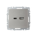 BRITE Розетка USB A+C 18Вт РЮ11-1-БрС сталь IEK