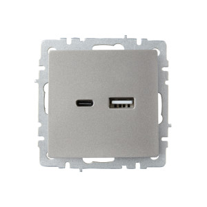 BRITE Розетка USB A+C 18Вт РЮ11-1-БрС сталь IEK
