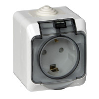 ЭТЮД IP44 О/У РОЗЕТКА с заземлением со шторками, 16А, 250В, БЕЛЫЙ PA16-044B